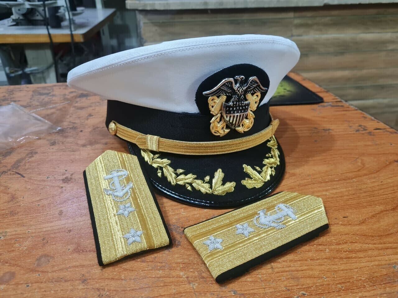 US Navy Commander captain Rank Caps, US Navy Visor white cap