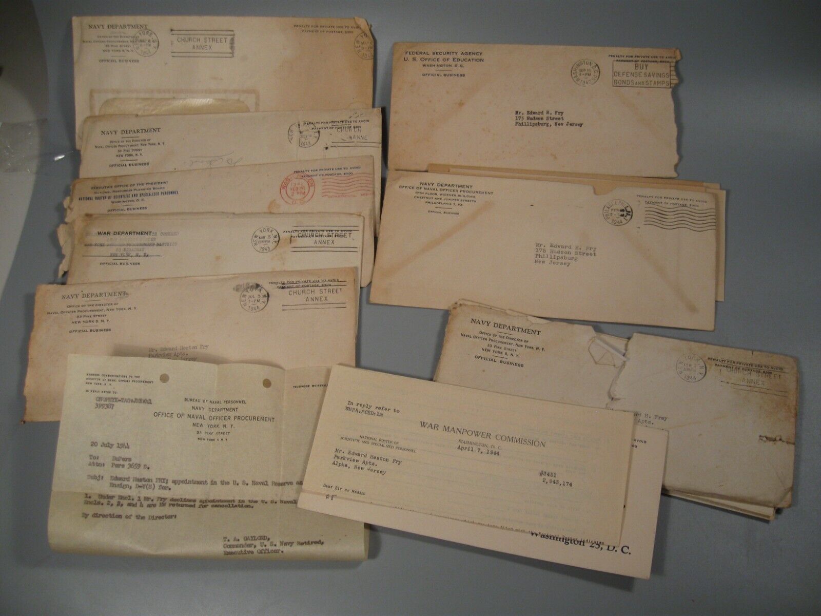 Envelopes and Letters Navy, Federal Security, Early 1940