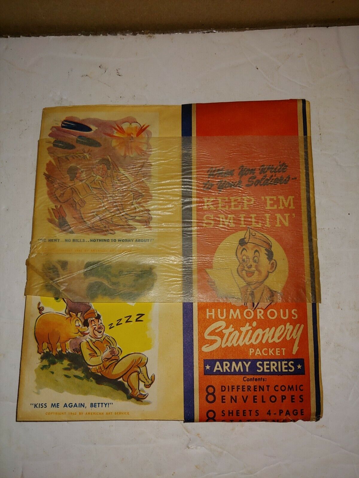 Vintage 1940's WWII Army Series Humorous Stationery Packet,Letters,Banded,Unused