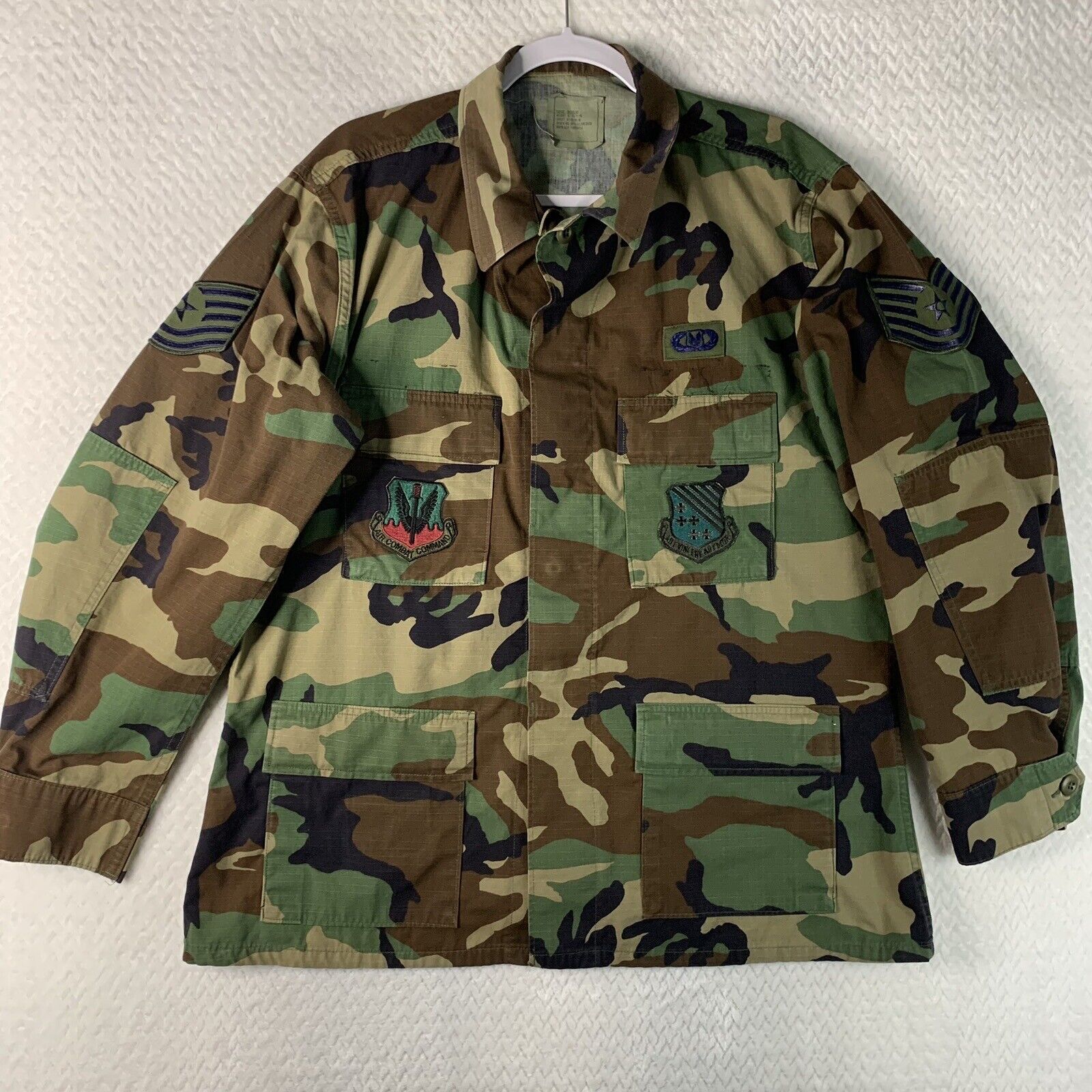 VTG Military Woodland Camo Combat Coat Shirt Mens Large Regular