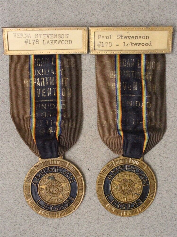 3614 - American Legion Membership Medals 1943 Colorado Convention - H & She Pair