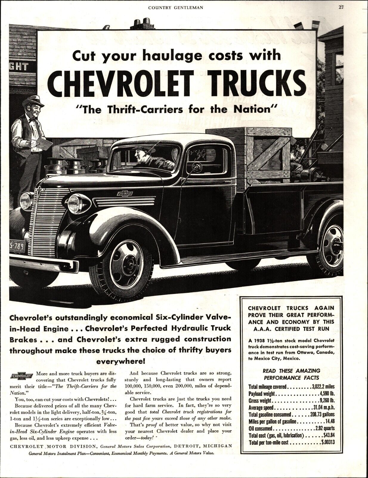 VINTAGE 1938 CHEVROLET TRUCK AD cut your haulage cost  PRINT AD b9