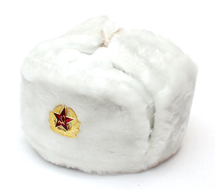 Authentic Russian White Ushanka Hat w/ Soviet Red Army Badge ALL SIZES