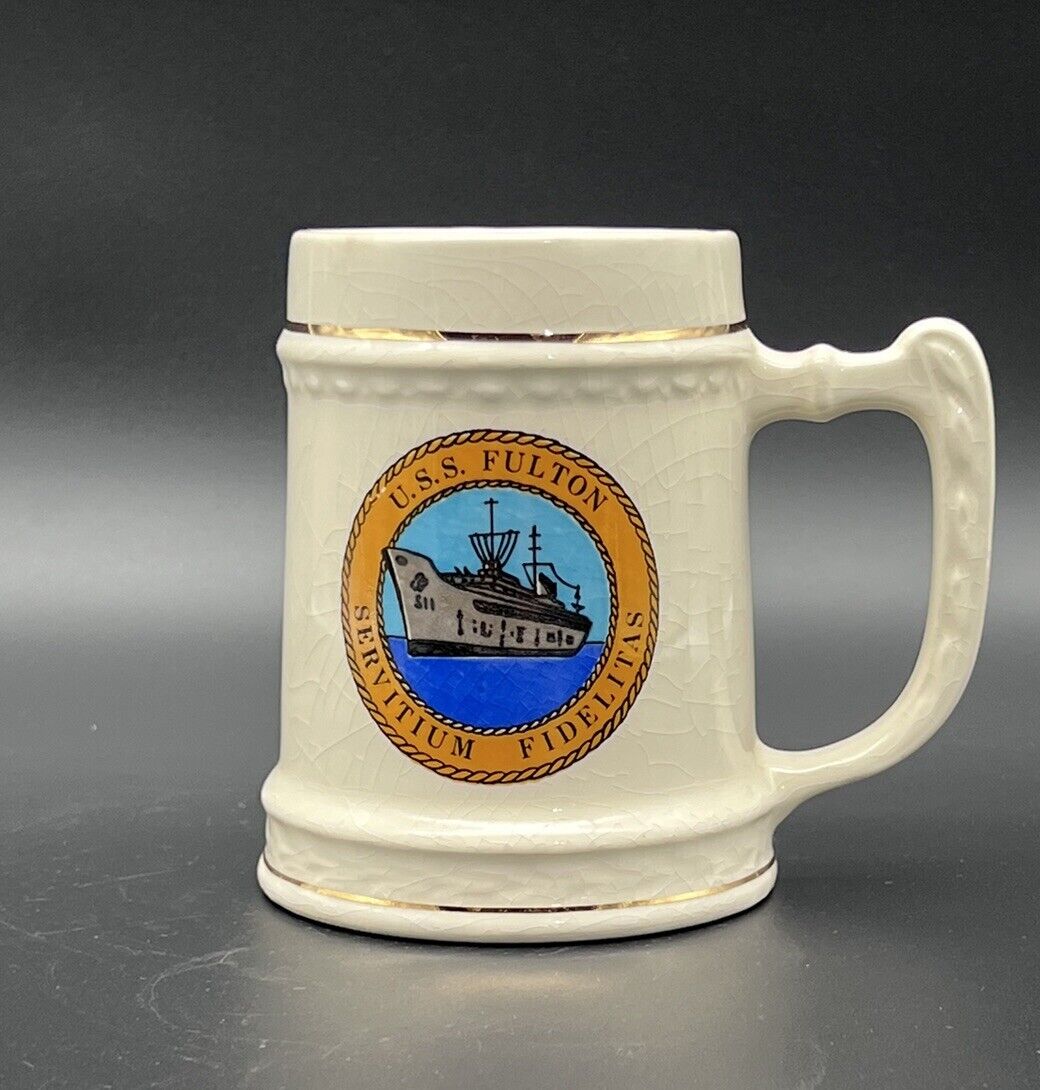 USS Fulton Servitium Fidelitas Mug 5 Inch Vintage Rare ￼