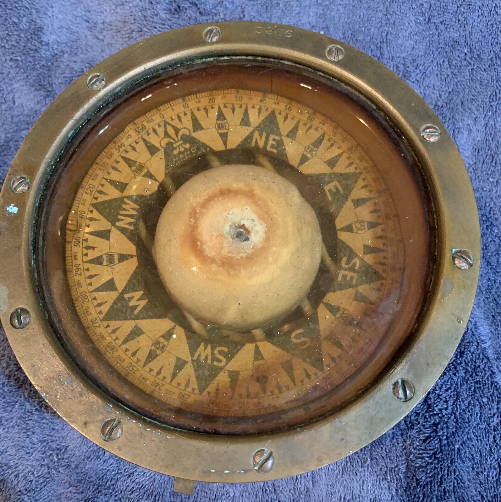 Vintage US Naval Magnetic Ship Hand Compass #5366 Found While Diving Off U.S