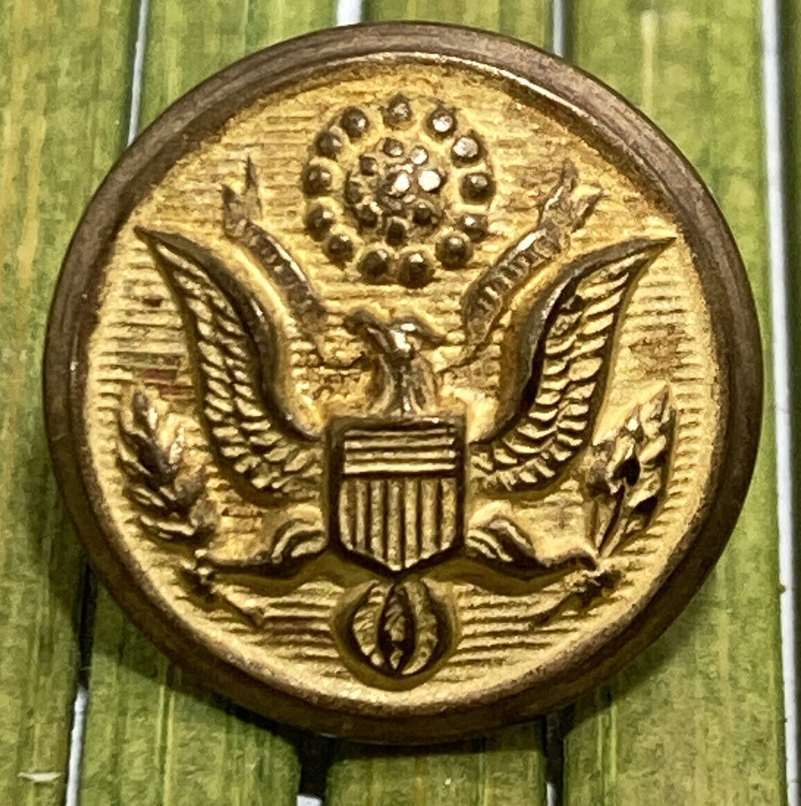 Vintage Army Brass Metal Button NS Meyer Eagle Wheat Shield 9 Stars 5/8\