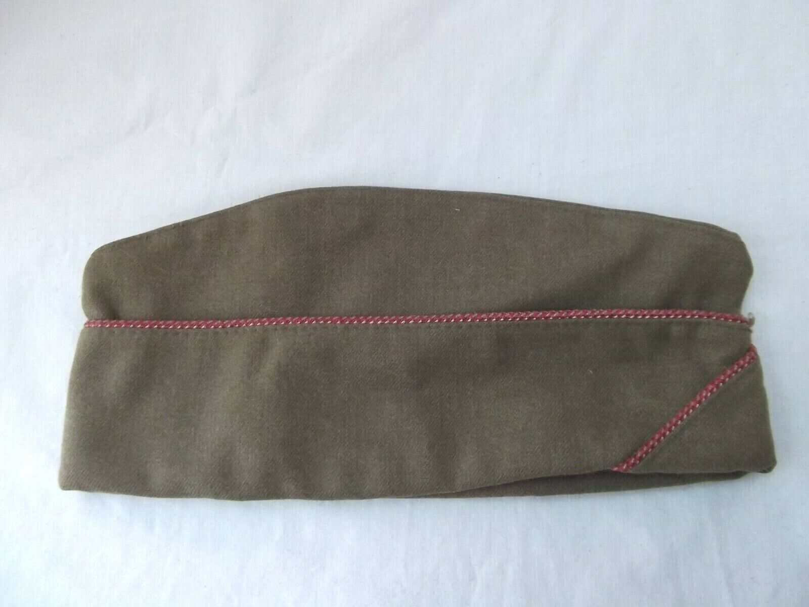 Vtg army military khaki green field garrison hat cap lined wool red stripe
