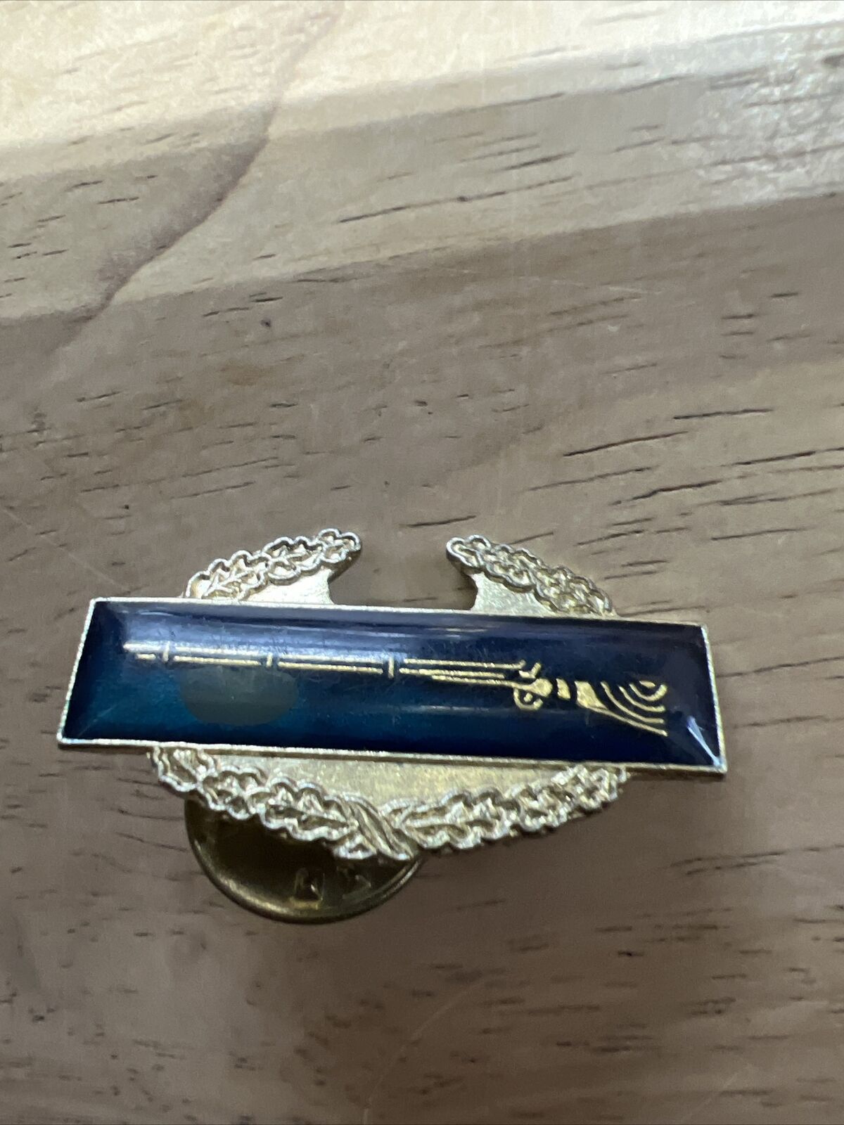 Vintage WWll Goldtone Blue Enamel Military Rifle Lapel Pin