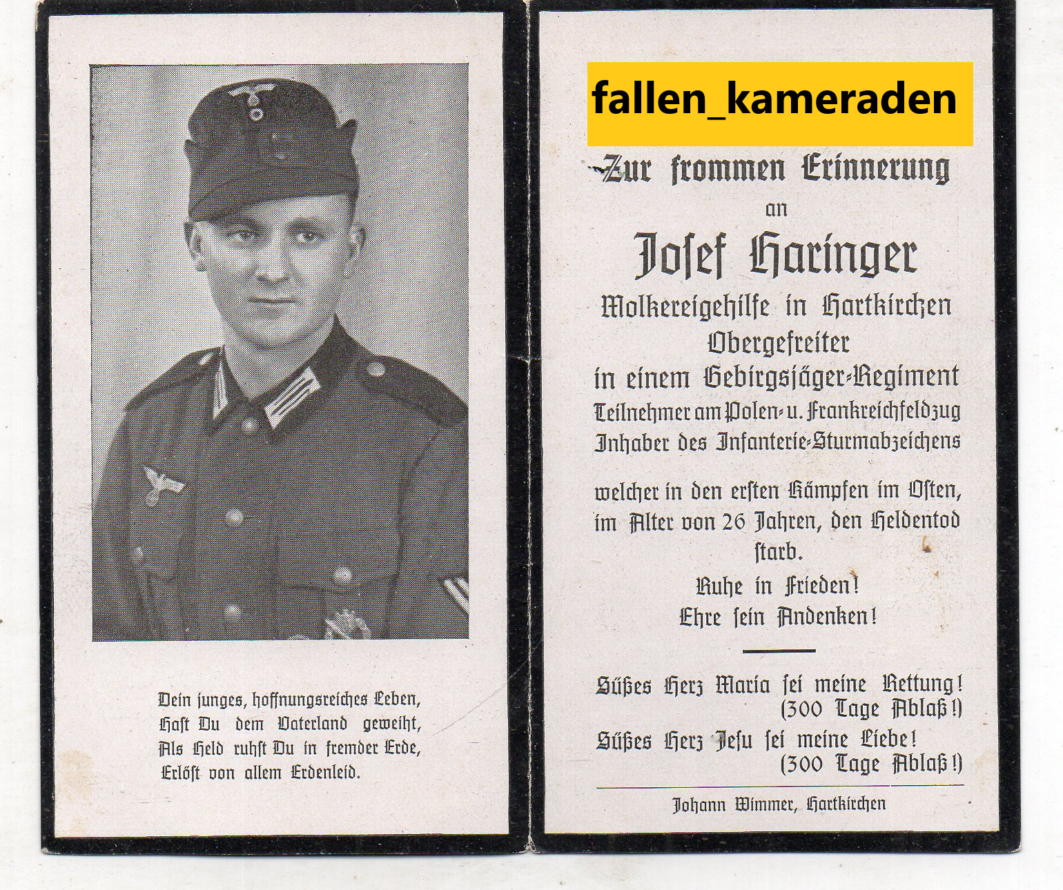 original german ww2 Death Card-sterbebild-remembrance card-death details-soldier