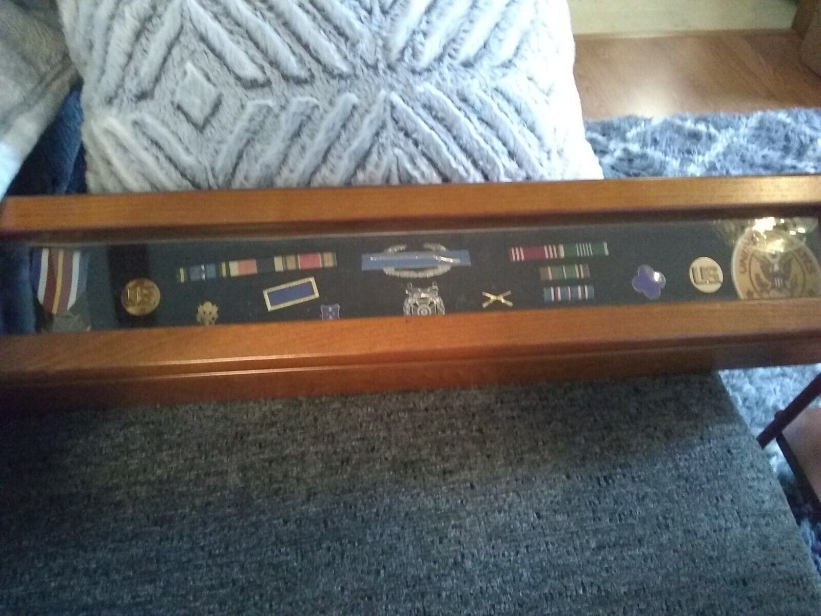 WW 2 Army Medal & Ribbons With shadowbox display case.  26