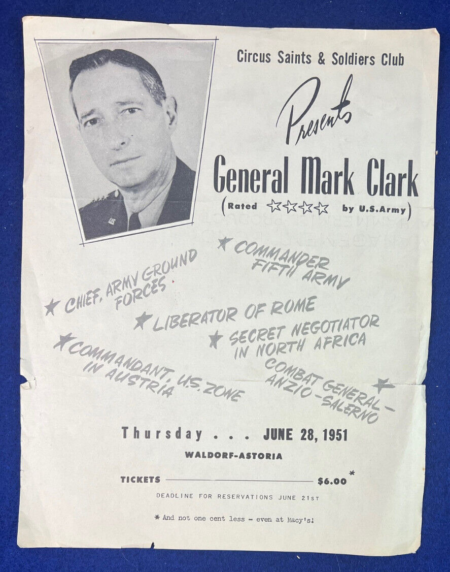 General Mark Clark Speech WWII Fifth Army Commander Rome Vintage Poster Book