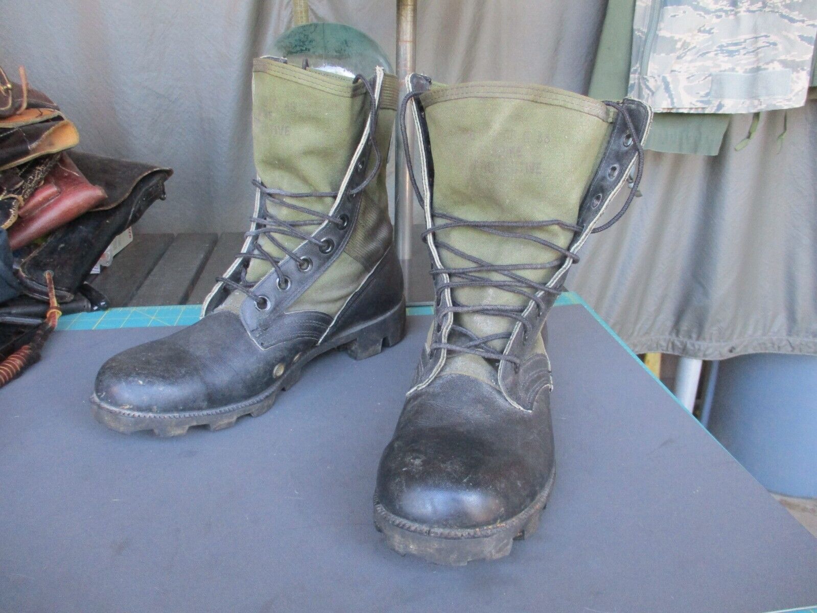 Vietnam War Model OD Jungle Boots, size 8R, 1988 dated, Panama Sole