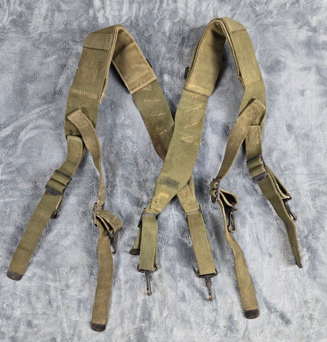 US Military Korea Vietnam Era Original M1944 Combat Cartridge Belt Suspenders 