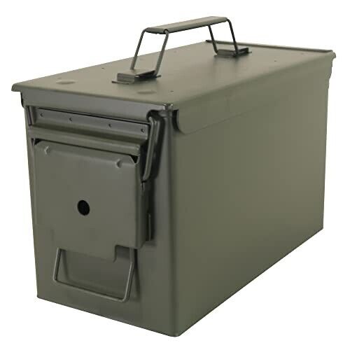 50 Cal Metal Ammo Can - Military Steel Storage Box for Gun Ammunition & Bullets