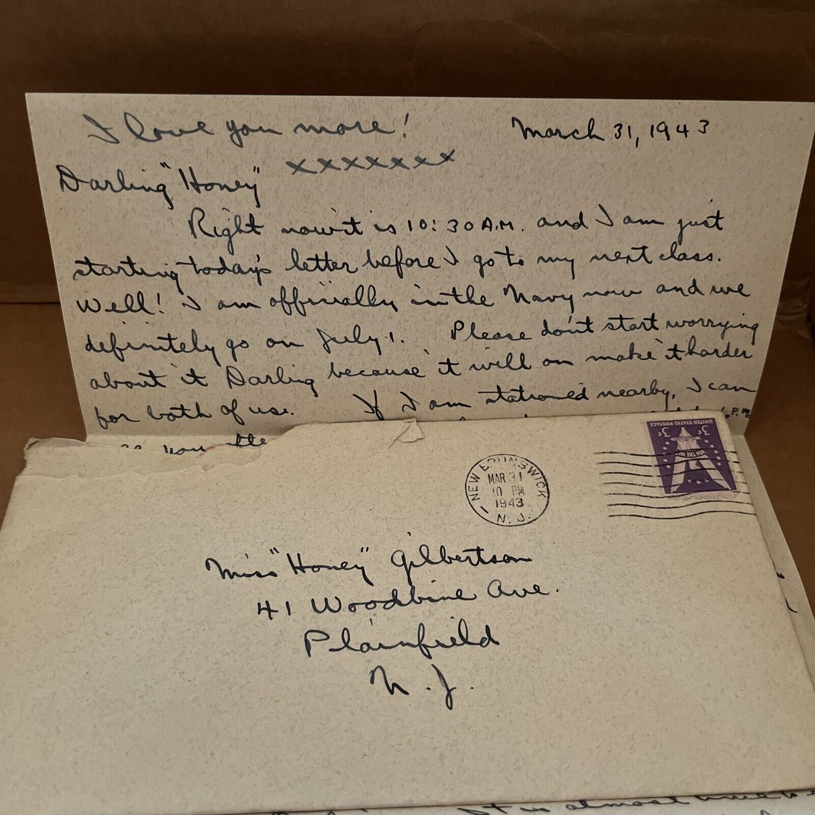 3 1943 Love Letters from Rutgers University Announcing Joining the Navy WWII