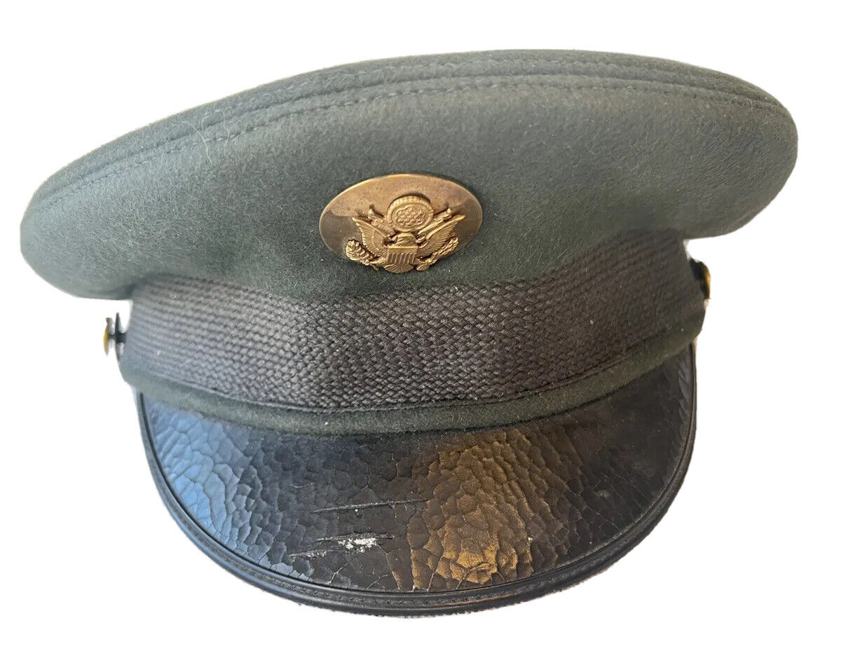 Vintage Kingform Cap DeLuxe New York Military Gold Green Wool Service Size 6 7/8