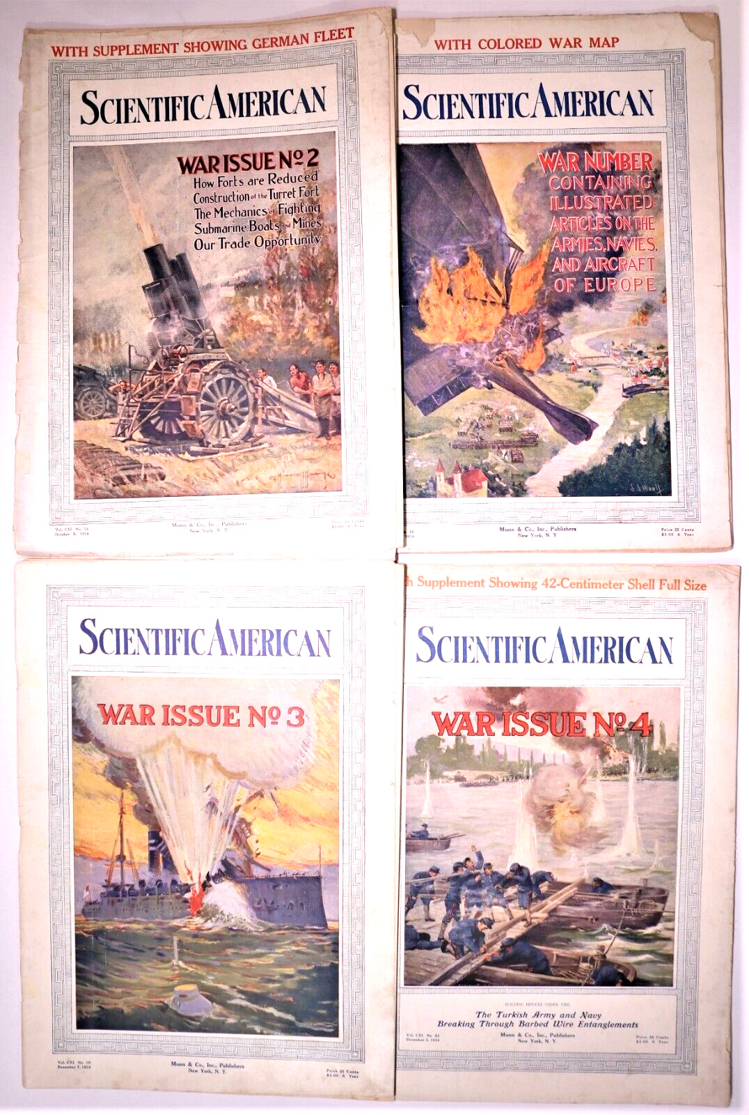 Rare Lot of 4 WW1 1914 Scientific American War Issues - Very Interesting