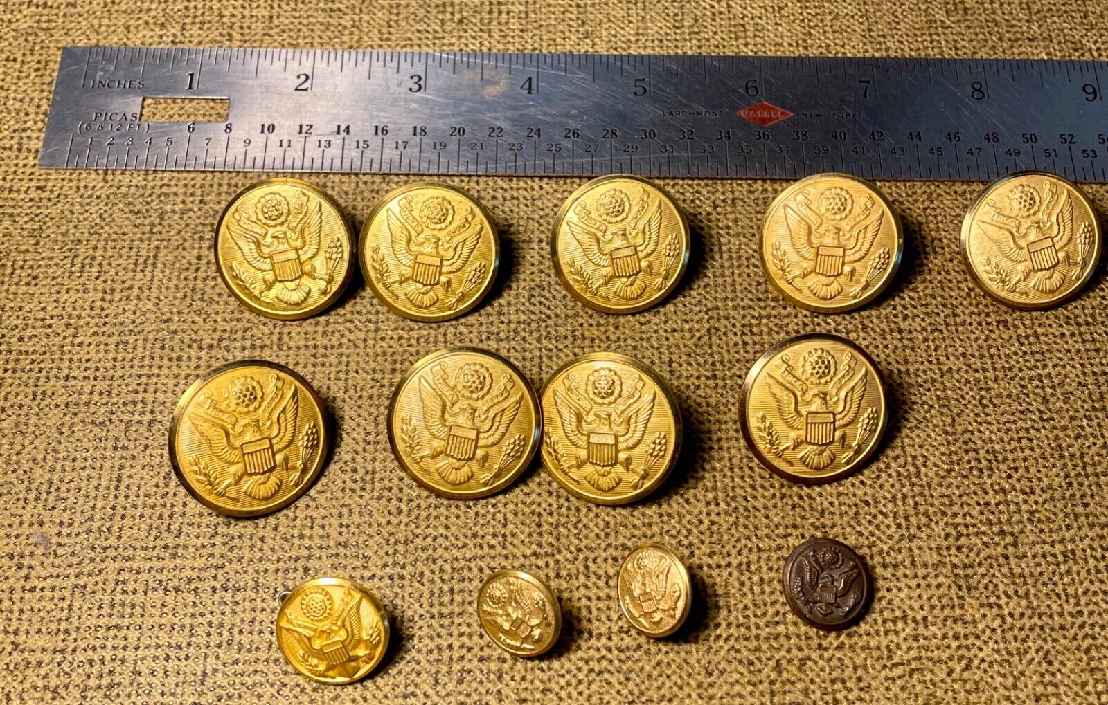Vintage WWI & WWII Military brass buttons Waterbury/D.Evans/Rex Products -Lot 13
