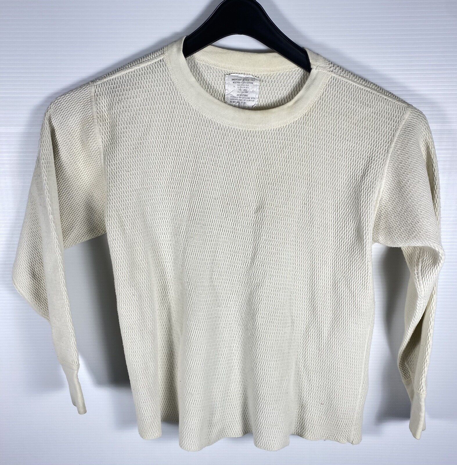 Vtg 1990 Military Thermal Undershirt Extreme Cold Weather Cream 100% Cotton Sz L