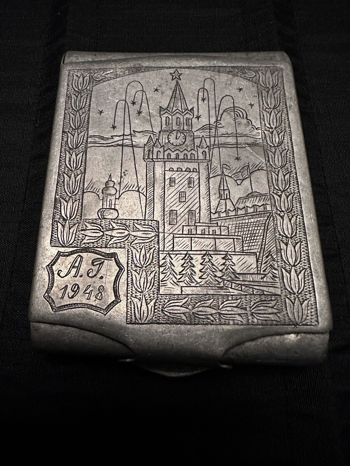 WW2 WWII USSR TRENCH ART CIGARETTE CASE Moscow 1948