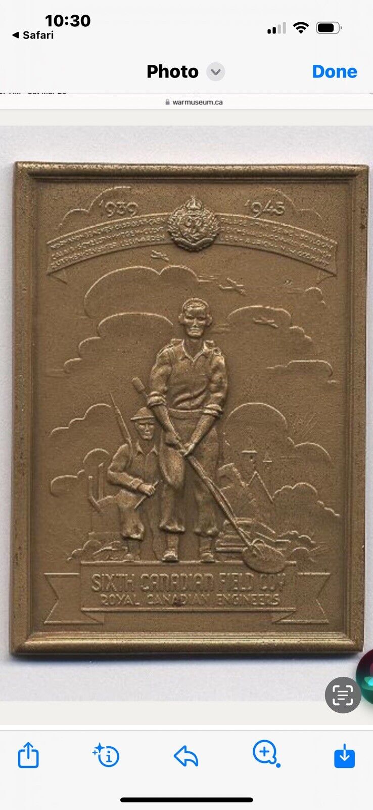 Militaria WWII Commemorative Brass Plaque Dutch Made For Canadian Soldiers