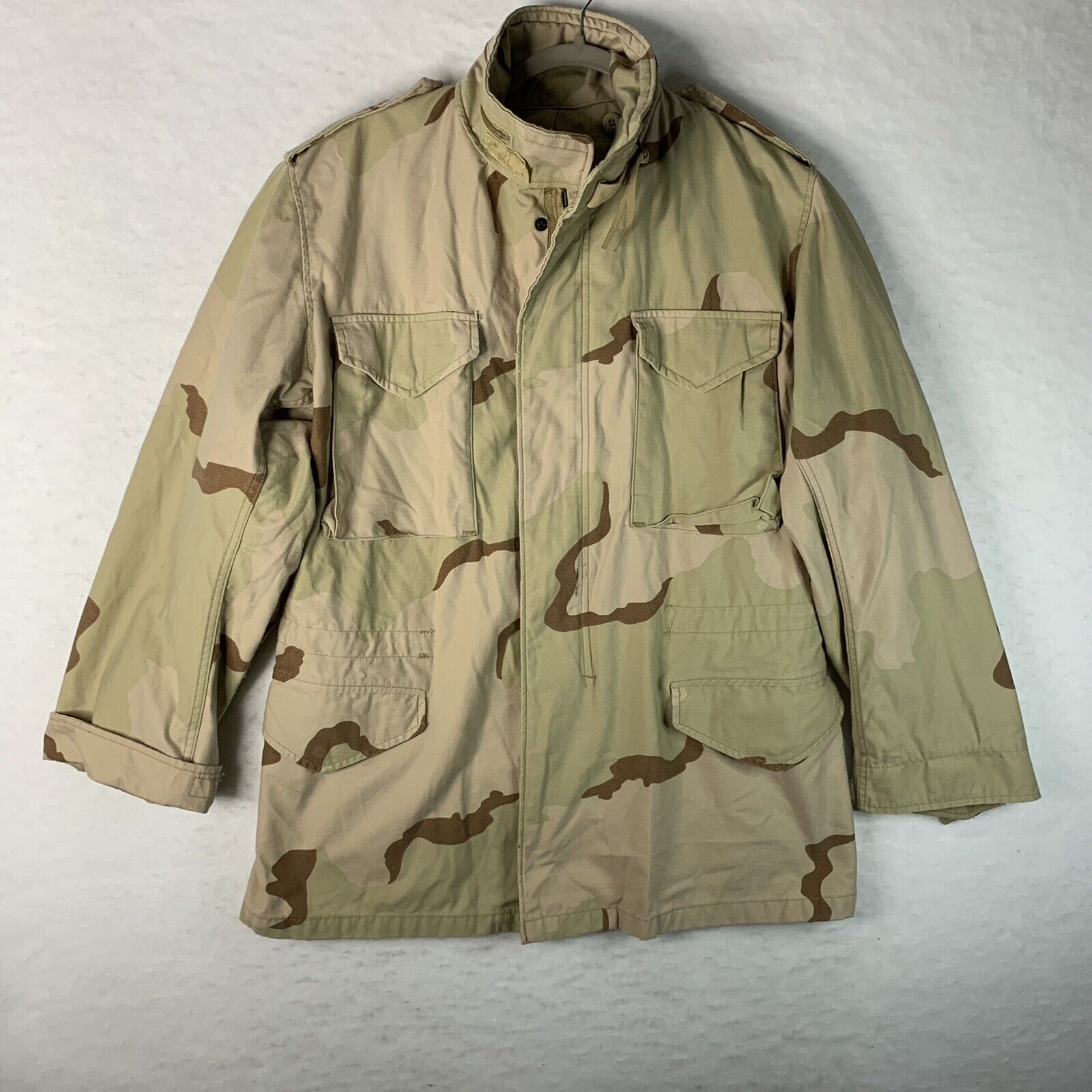 Vtg Military Cold Weather Field Jacket Coat Desert 3 Way Camo Medium Long Hooded