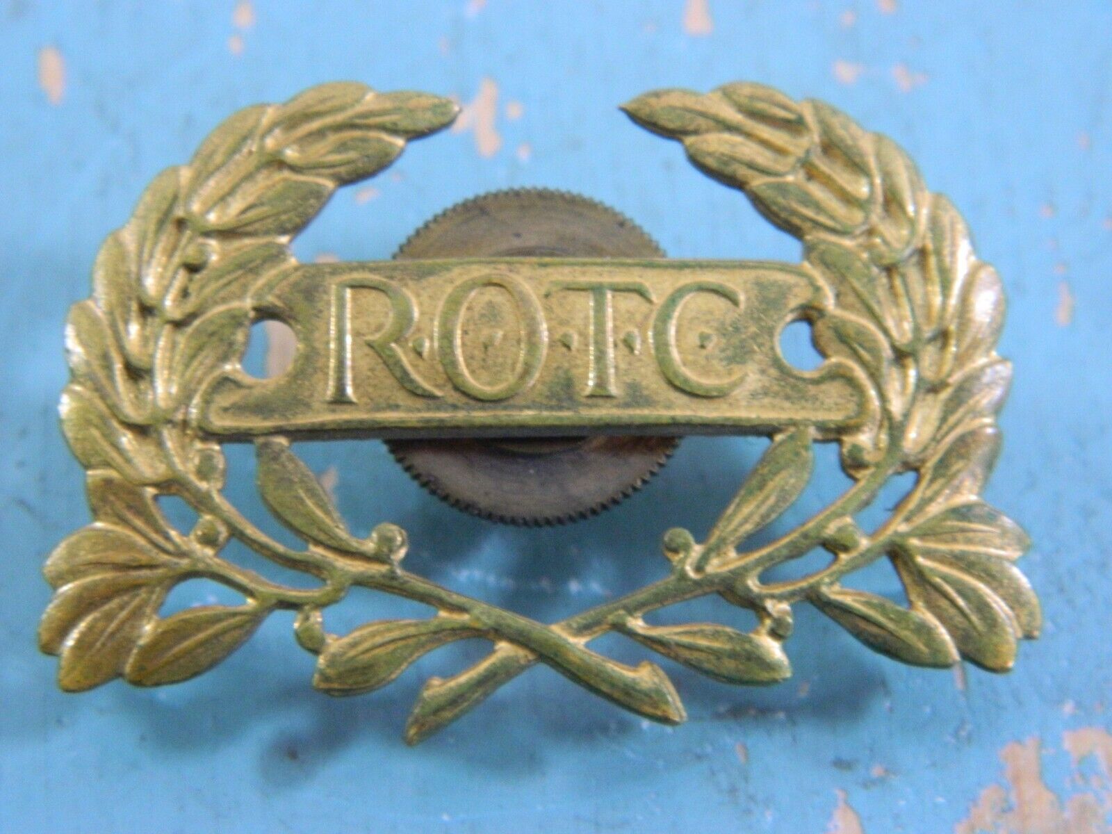 US Army WWII ROTC Metal Cap Device Uniform Pin Screw Back Collar Disk Military
