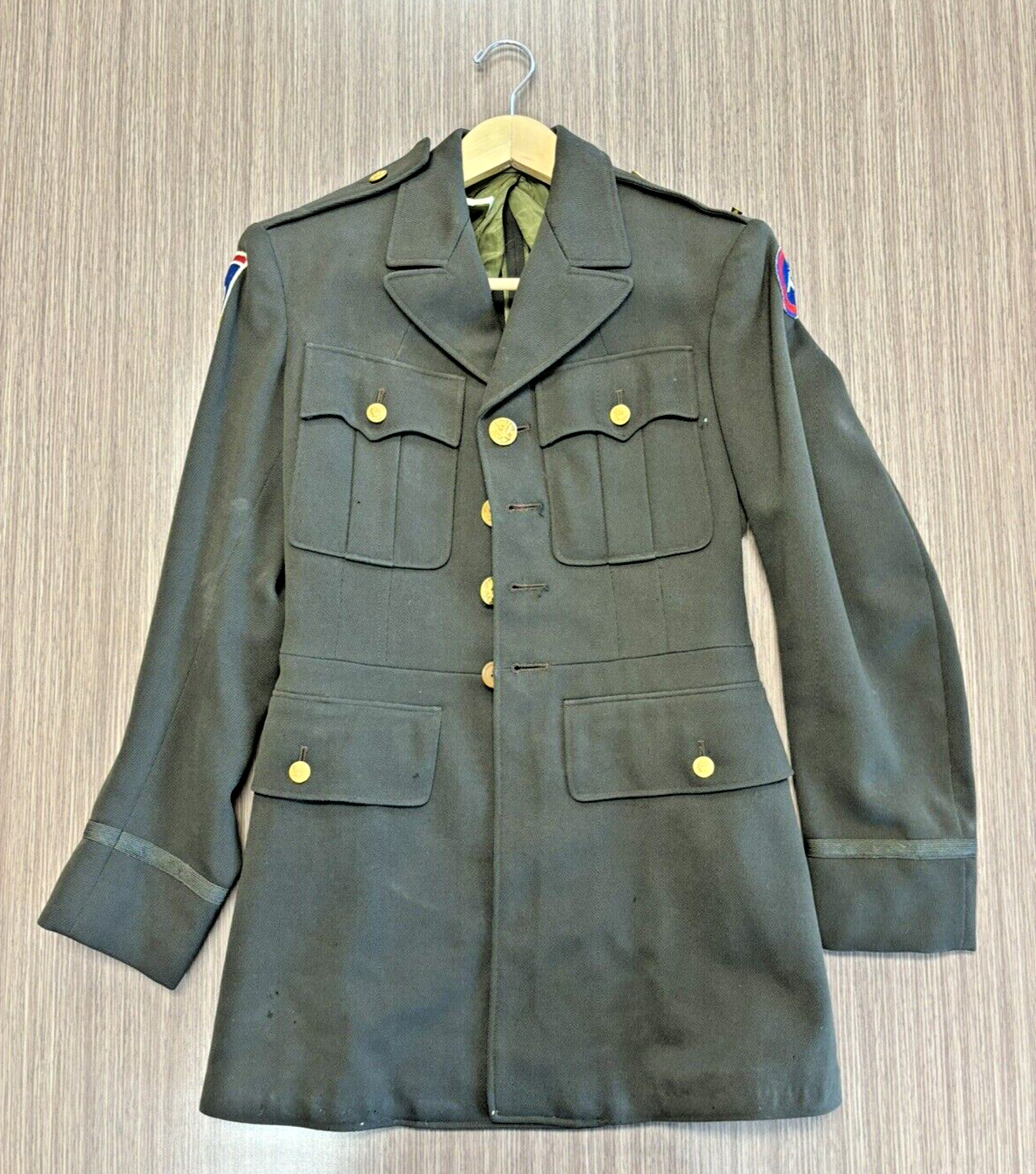 WWII US Military Men\'s Army Officer Wool Dress Coat Jacket 36R 69th Division 3rd