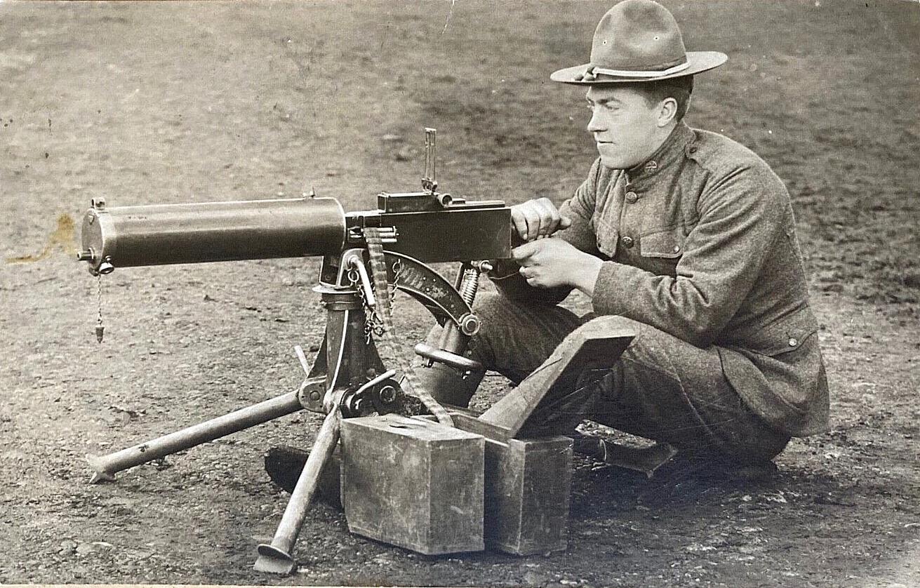 Ww1 Us Army Mg Co Private Firing M1917 Browning Machine Gun Photo