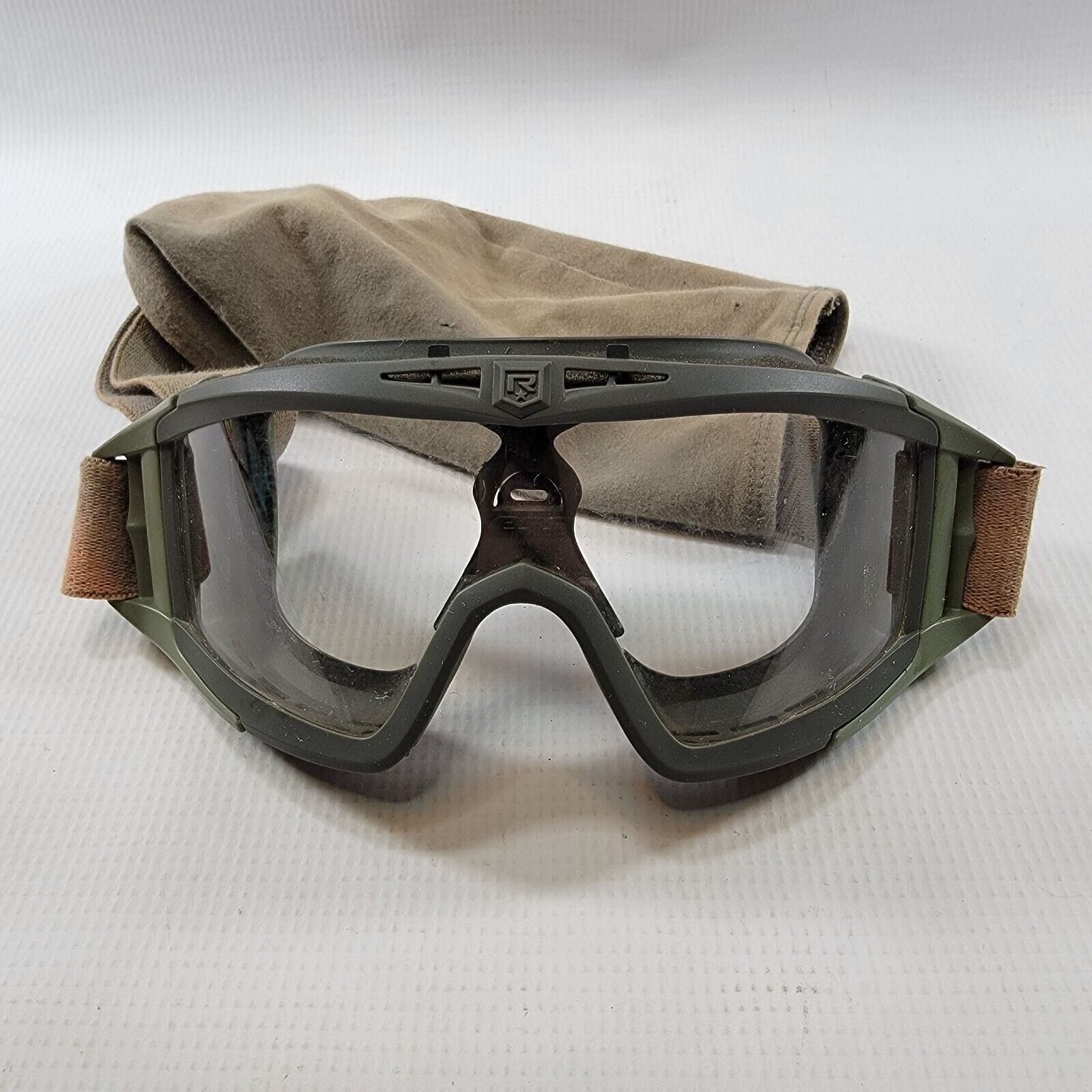 Military Revision ESS Apel Military Ballistic Goggles Green Tan Clear Lens Used