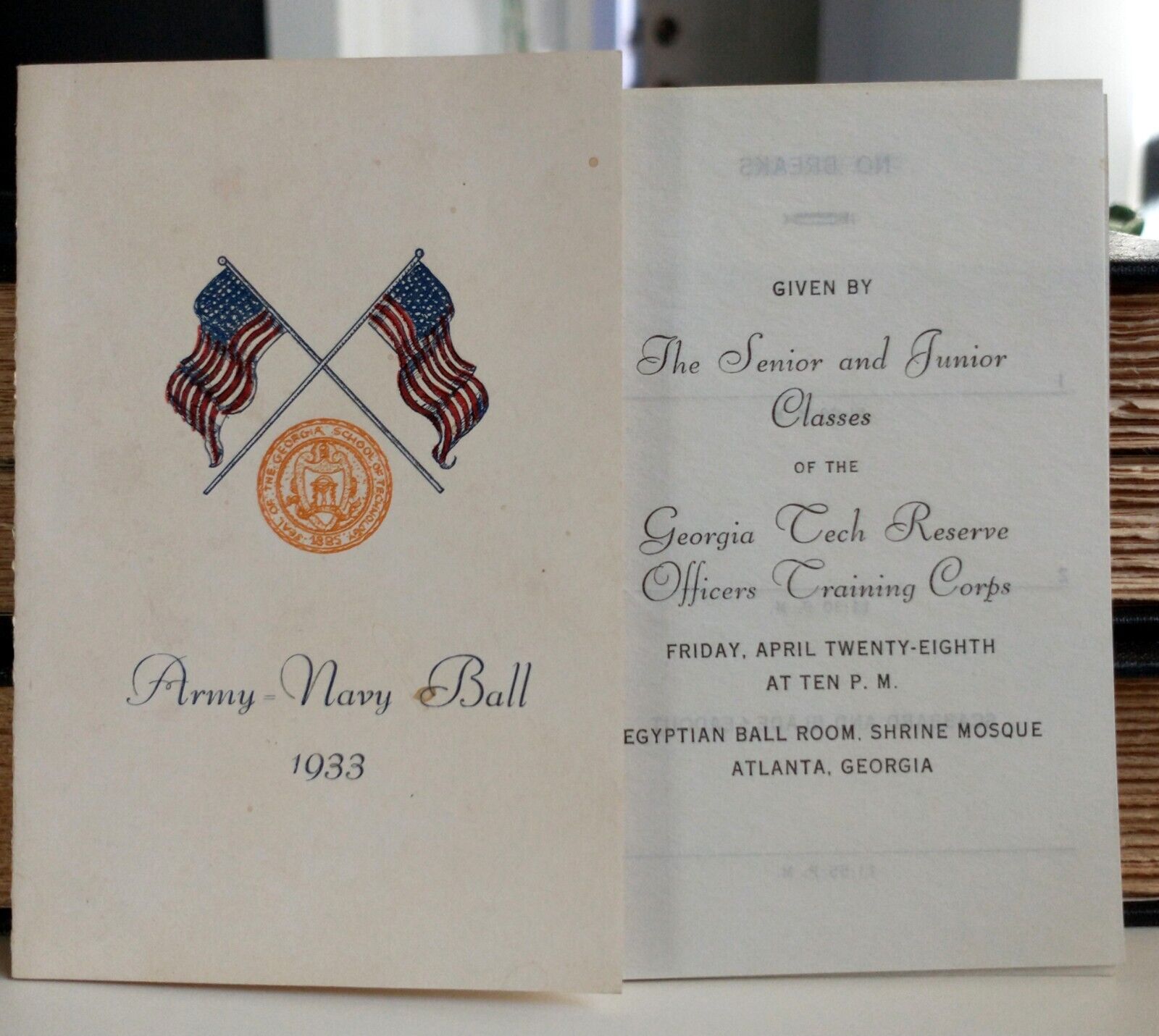 1930s Georgia Tech Army Navy Ball Dance Card Book Military Atlanta 1933 Program