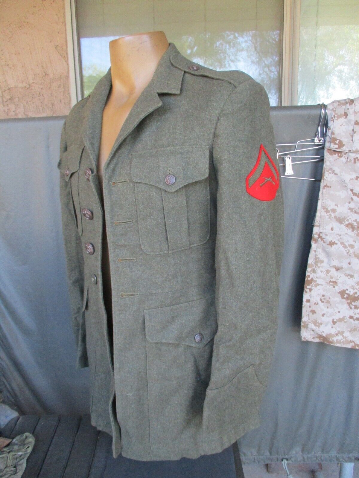 Korean War USMC Marine 4 Pocket Wool Service Coat, Dress Uniform Jacket