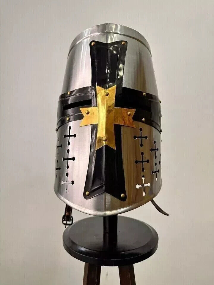 Helmet Medieval Sca Larp Crusader Templar Knight Armor Great Steel Brass HelmetH