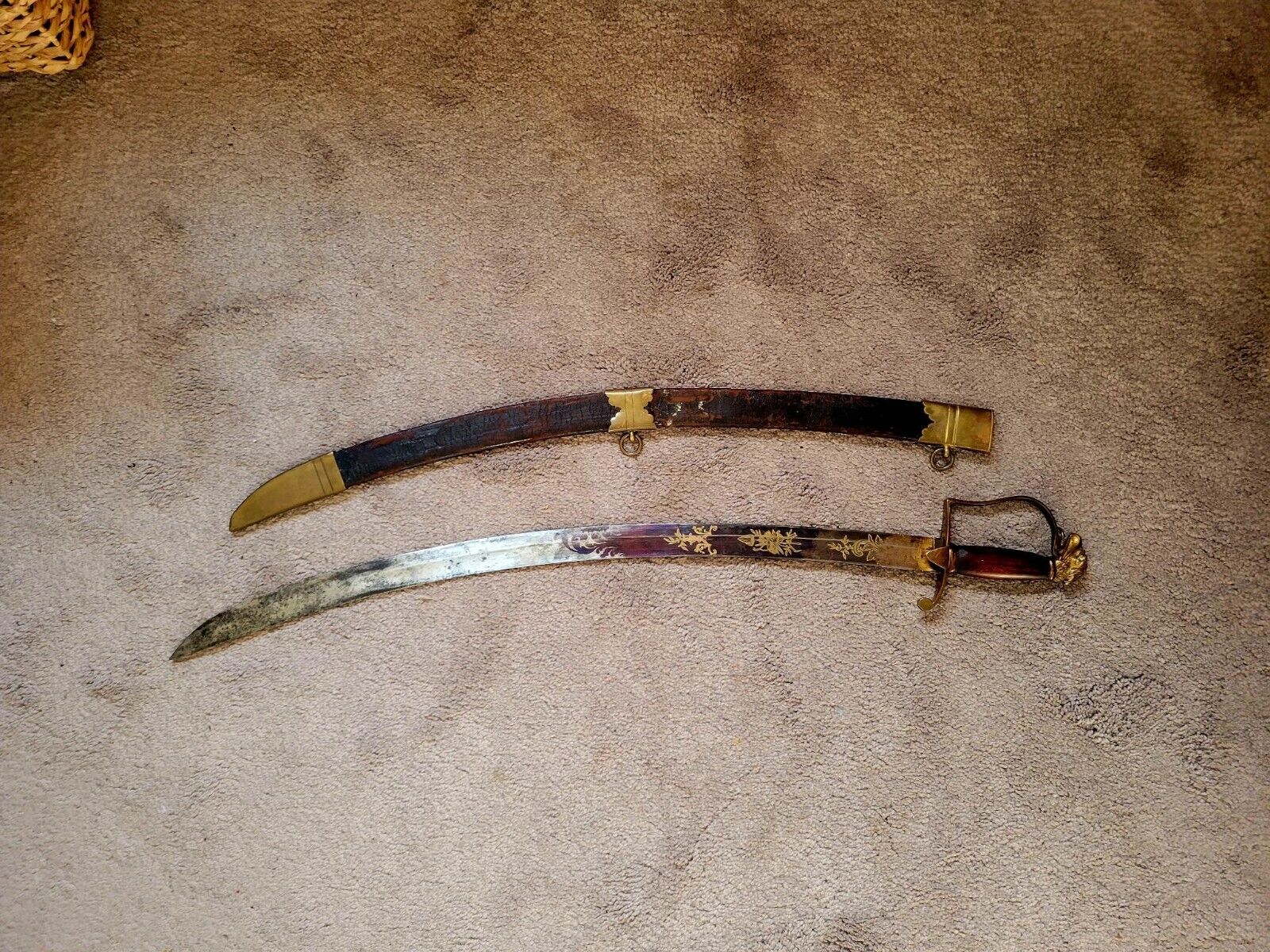 Antique American War Of 1812 Eagle Head Officer's Sword Saber Blue & Gold Blade