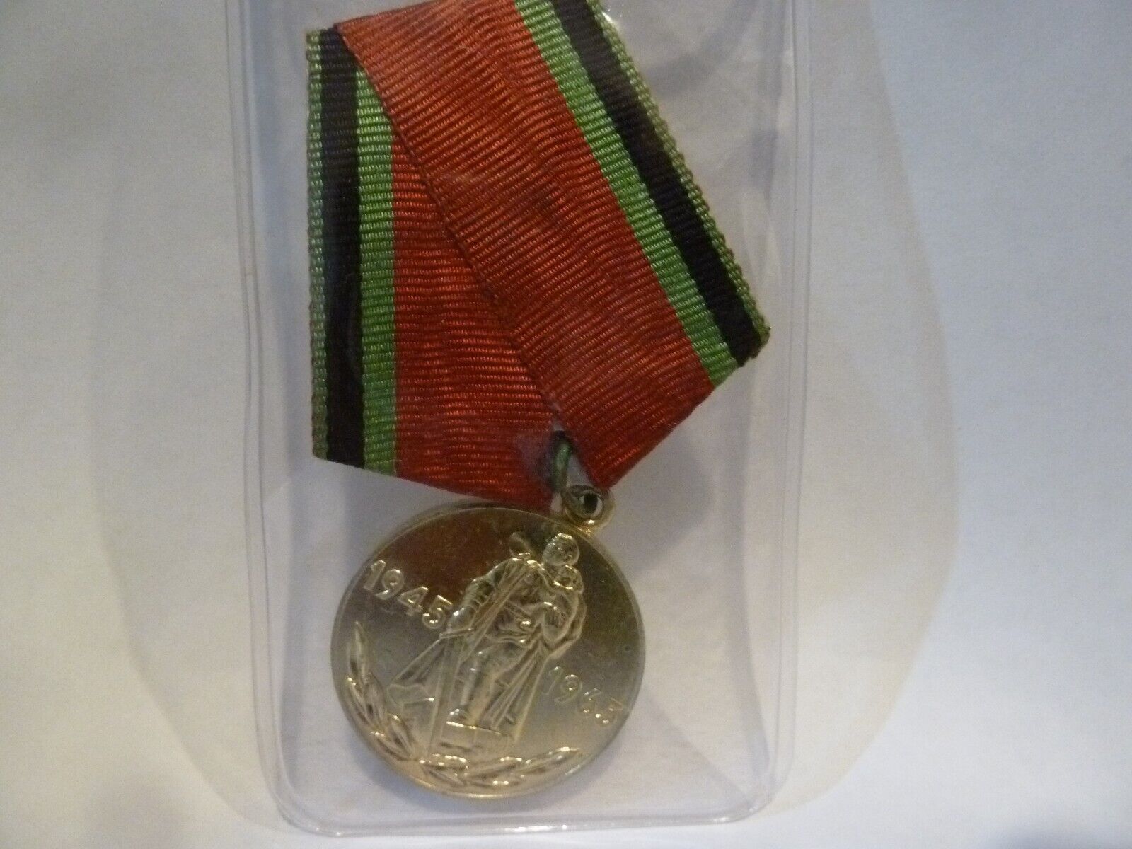 Medallion Medal Ribbon Pin Gold 1945 1965 estate sale find USSR Russian WWII
