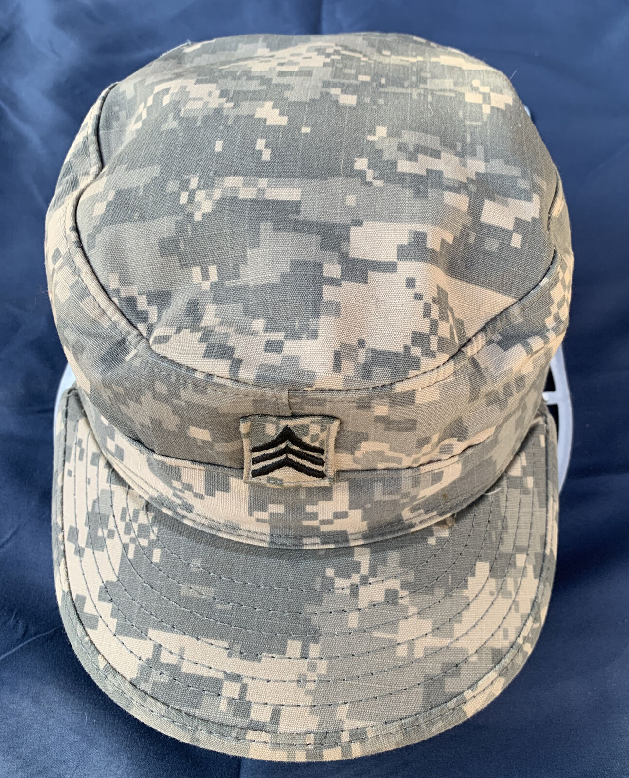 US ARMY Digi Camouflage Uniform Patrol Cap Hat 7 1/4 with Sewn on Sergeant Rank