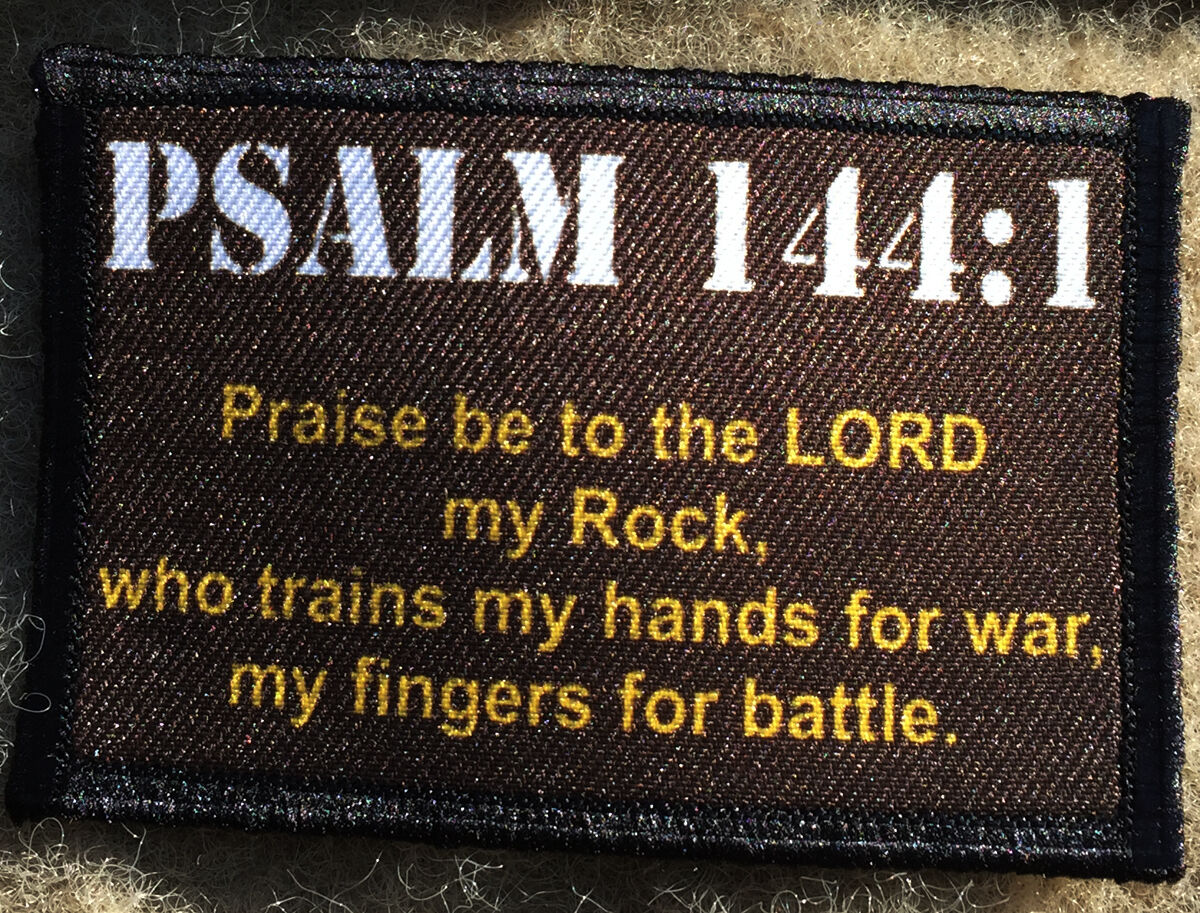  Psalm 144:1 Morale Patch Military Tactical Army Flag USA Hook Badge Bible