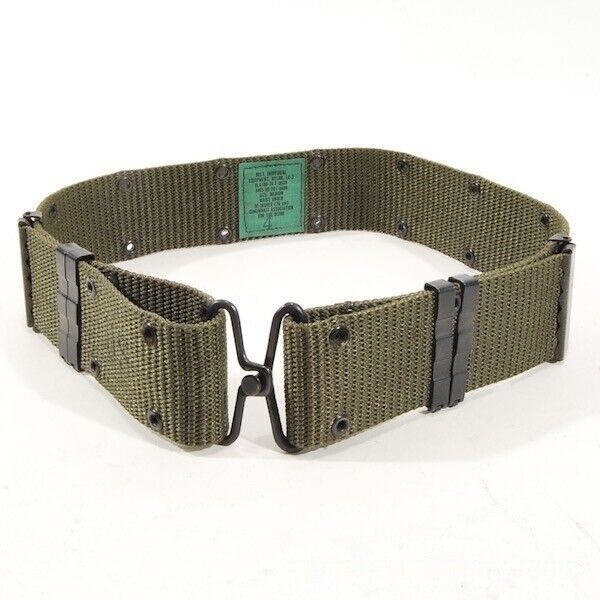 US Military Vietnam Era Nylon OD Green Pistol Belt Brass Buckle Belt Large MINT