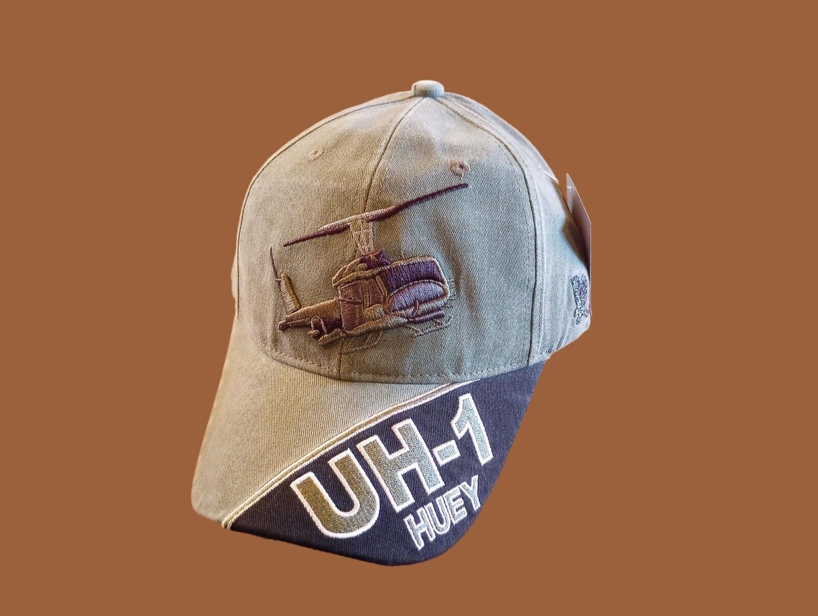 U.S ARMY UH-1 HUEY HAT EMBROIDERED MILITARY BALL CAP STONE WASHED OD GREEN