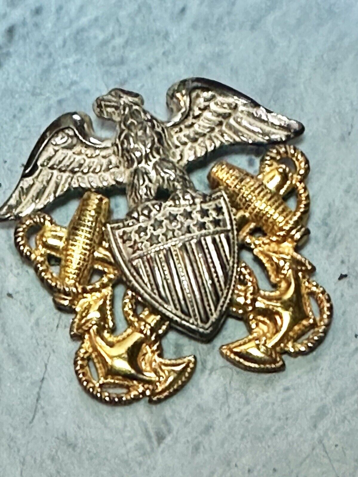 Vintage US NAVY Military  Eagle Anchor Shield Sterling 10kt Gold Filled Pin