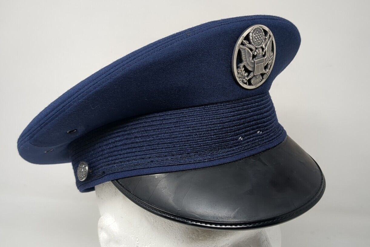 Vintage United States Air Force Service Cap Hat BANCROFT Blue 1980s Size 7 1/4