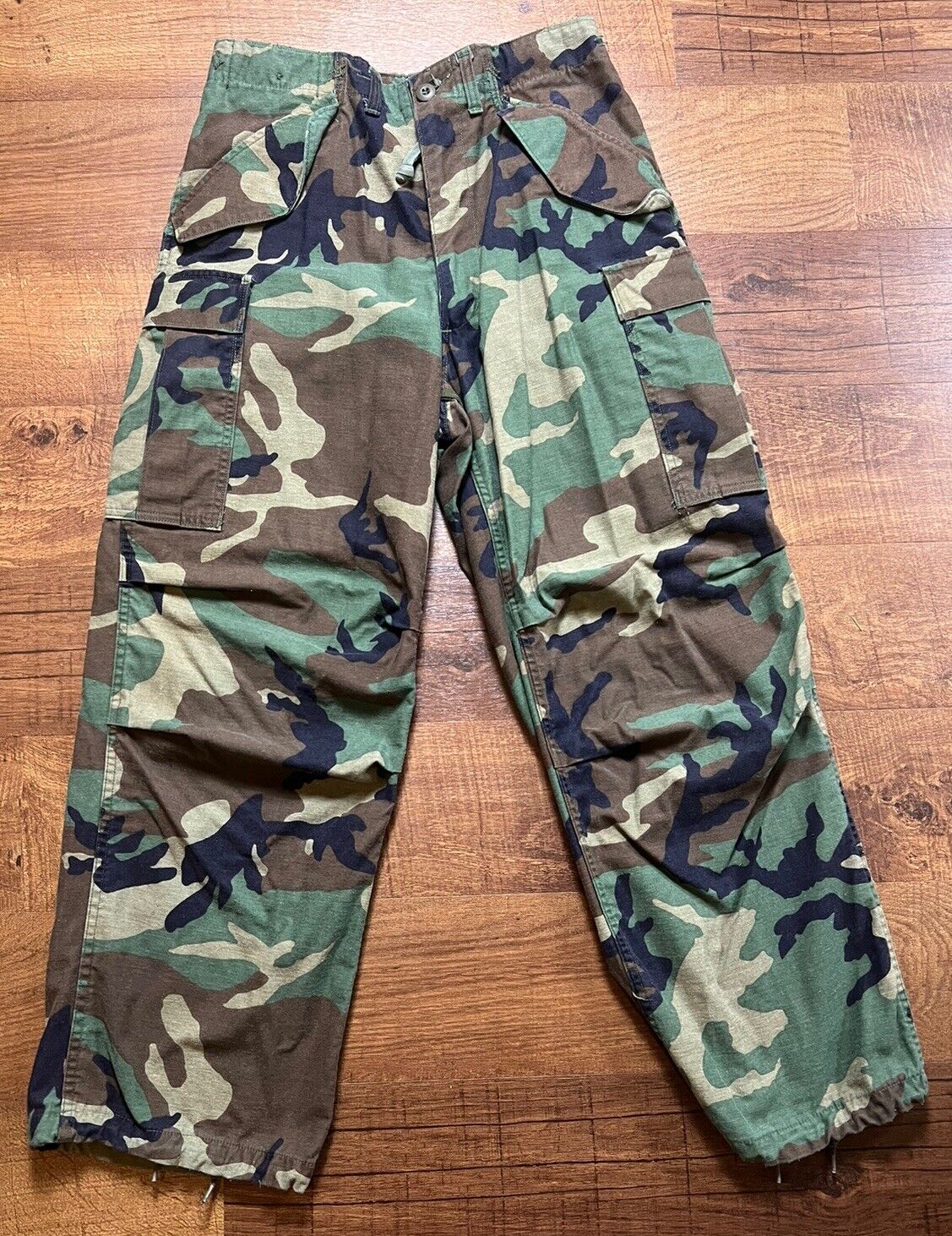 US Military Army Woodland Camo Trousers Cargo Pockets Cold Whether 30X29 Heavy