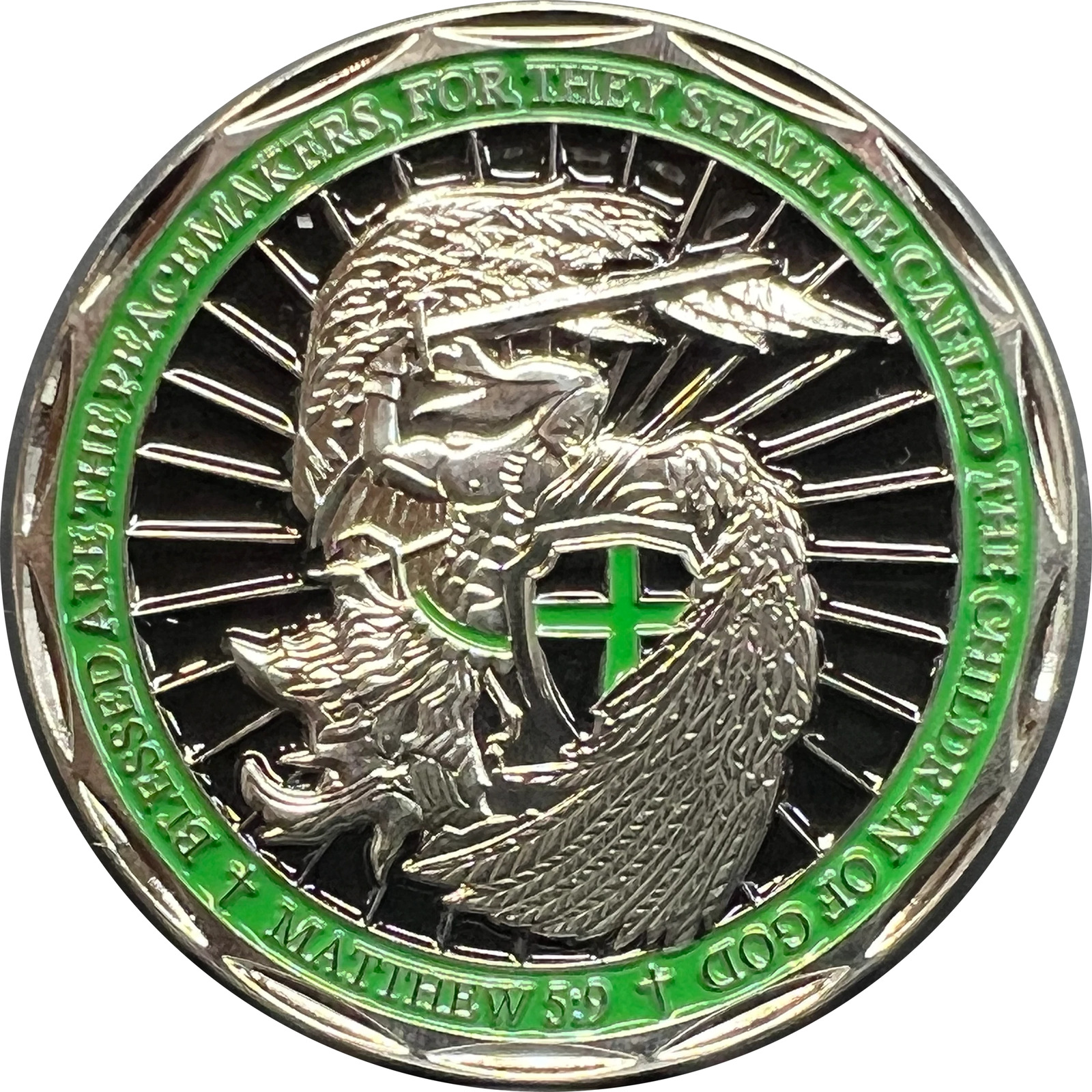 GL3-007 Saint Michael Police Prayer Challenge Coin Thin Green Line Army Marines