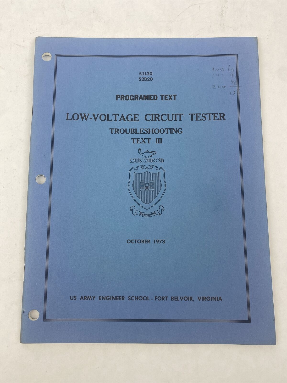 Oct 1973 US Army Engineer School Programed Text Low Voltage Circuit Tester Troul
