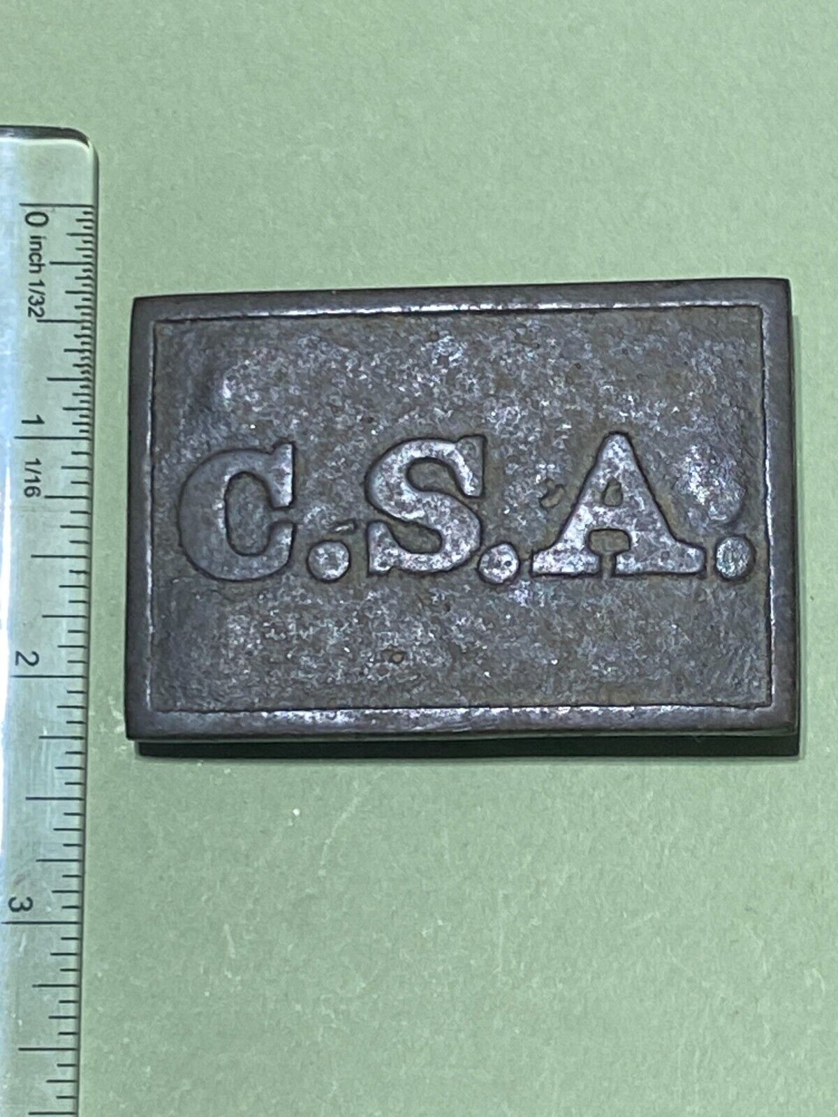 Original CSA Confederate Rectangle Belt Buckle Tennessee Style Great Condition