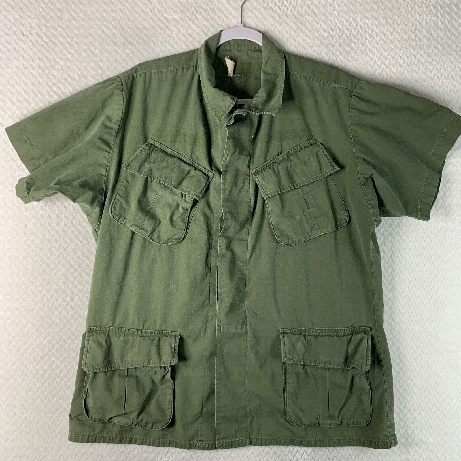Vintage US Army Combat Tropical Shirt Medium Regular Poplin OG 107 Slant Pockets