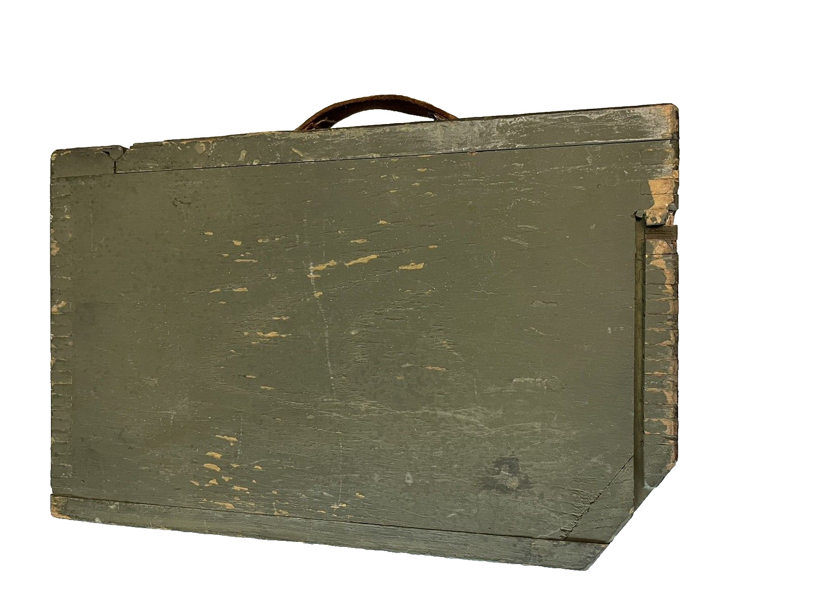 Ammo Box Wood WW1 Green Military Vintage Leather Handle Unique Crate Wooden