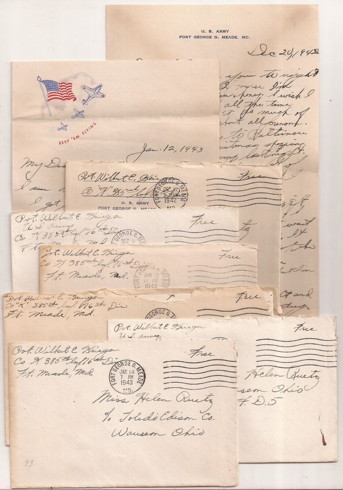 WWII Letters. Training Unit with Audie Murphy 1942. Company K, 385th Infantry
