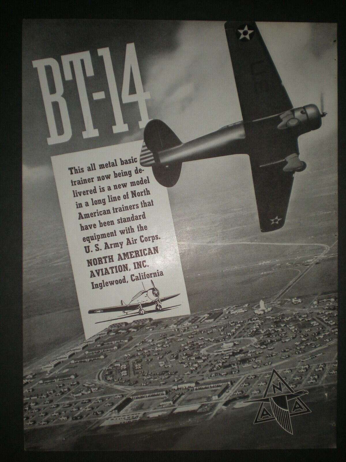 1940 BT-14 AMERICAN TRAINER PLANE US ARMY AIR CORPS WWII vintage Trade print ad