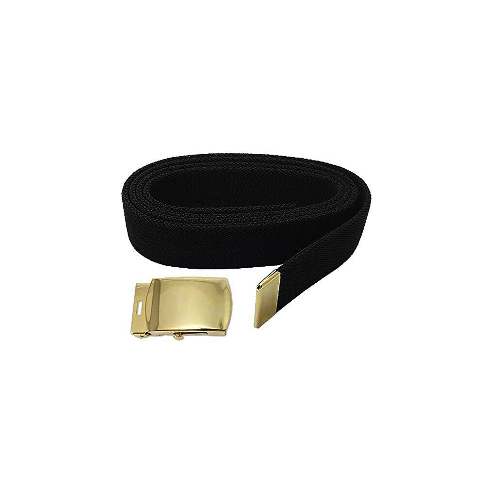 US Army Cotton Male Black Belt Up To 44” with Brite 22K Plated Buckle and Tip